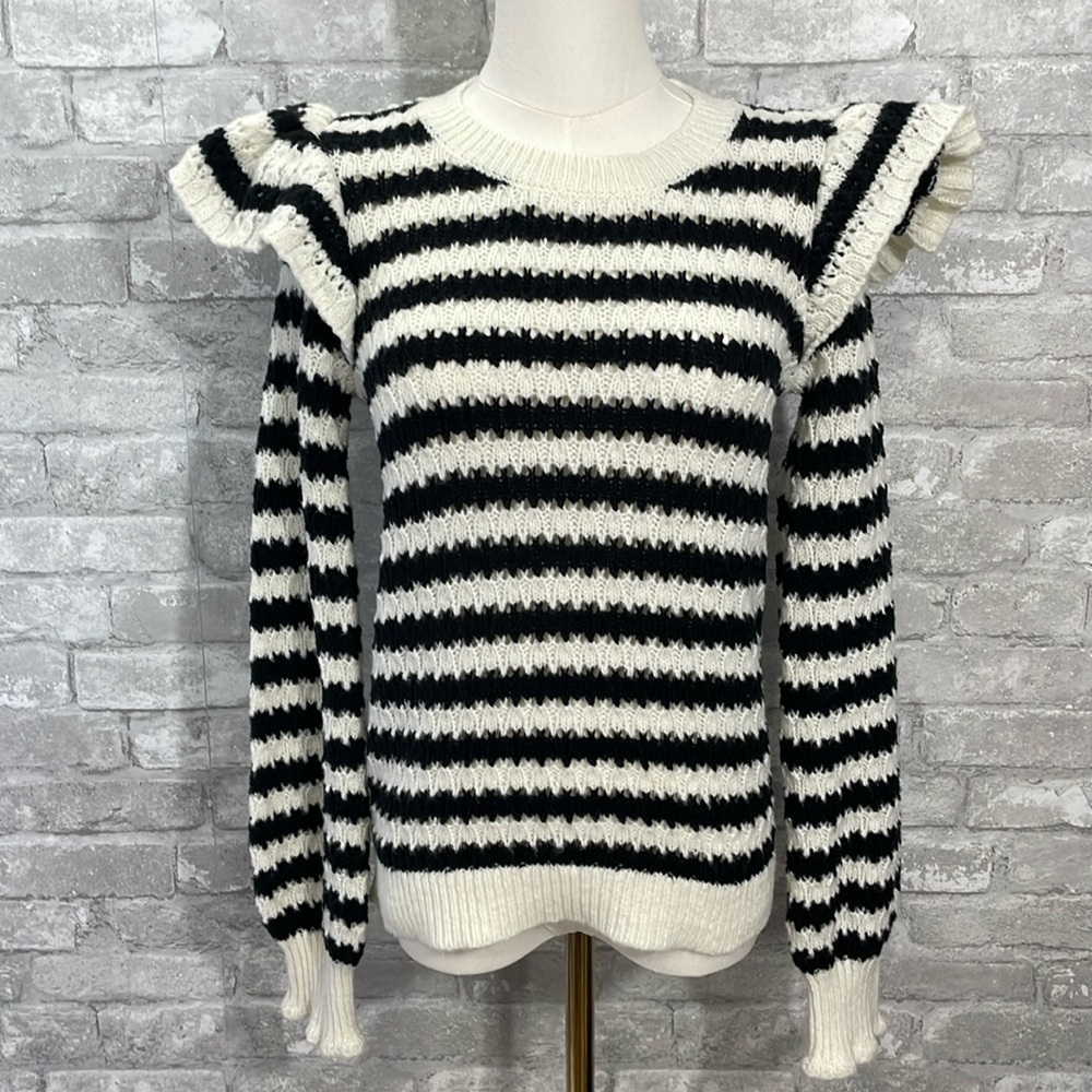 Loft Striped Shoulder Ruffle Sweater - Picture 2 of 9